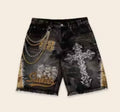 Luxury Cross Chain Denim Shorts – Streetwear Style