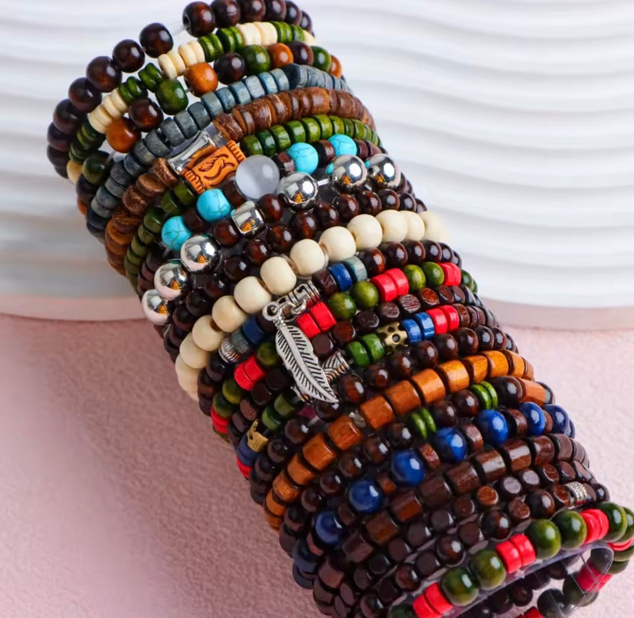 Natural Stone & Wooden Beaded Bracelets – Unisex Set