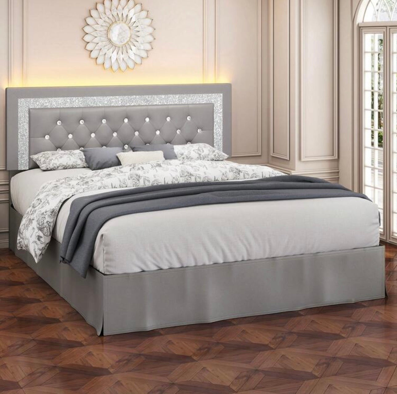 Modern LED Full Size Bed Frame with Upholstered Headboard & App/Remote Control