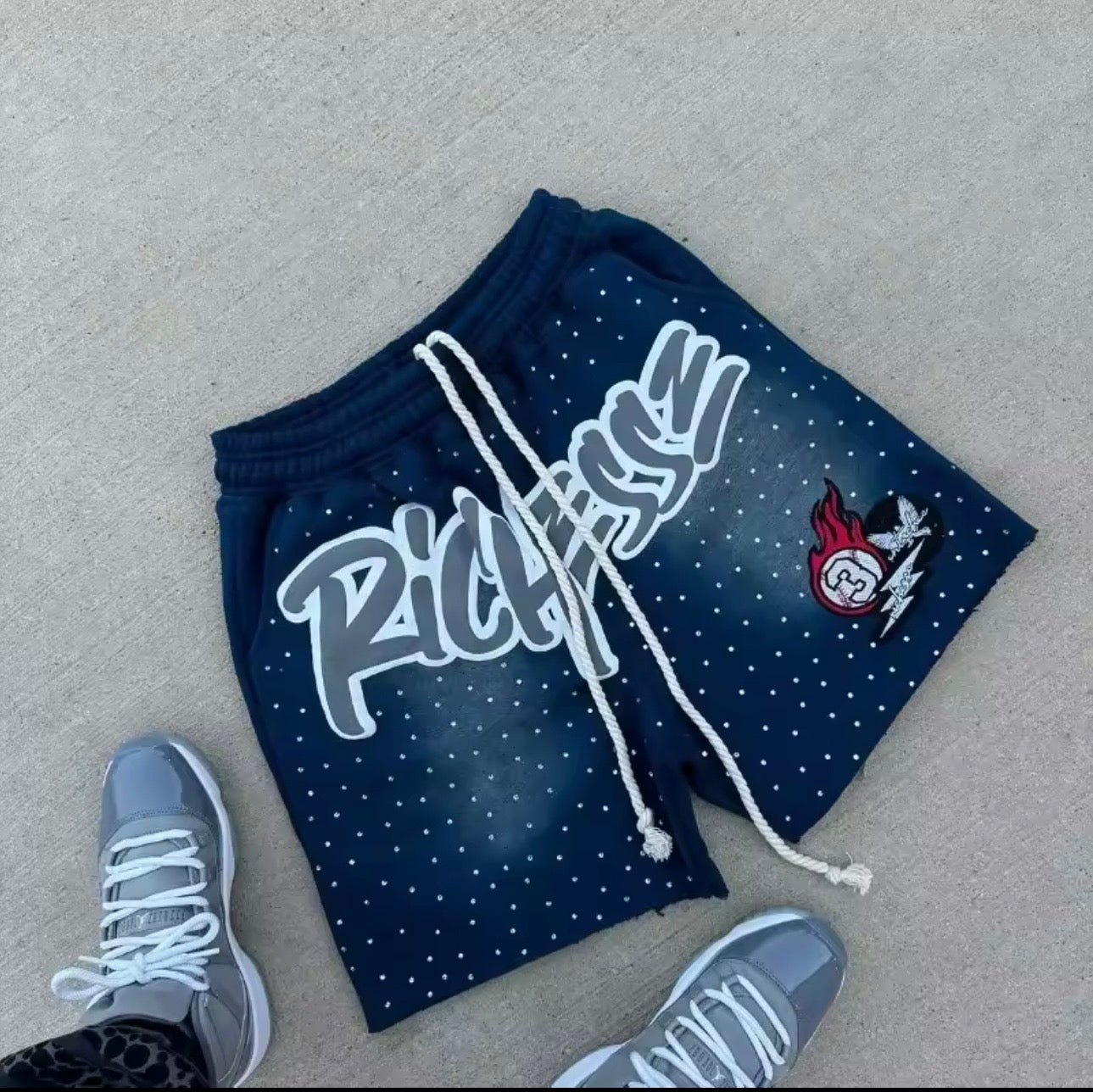 Men’s Streetwear “Rich Vibes” Graphic Shorts (Luxury Style)
