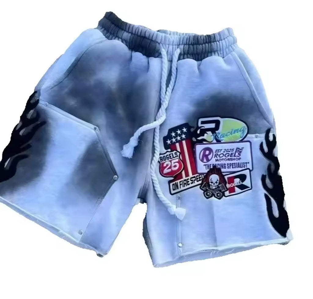 Men’s Racing Streetwear Graphic Shorts (Premium Washed Style)