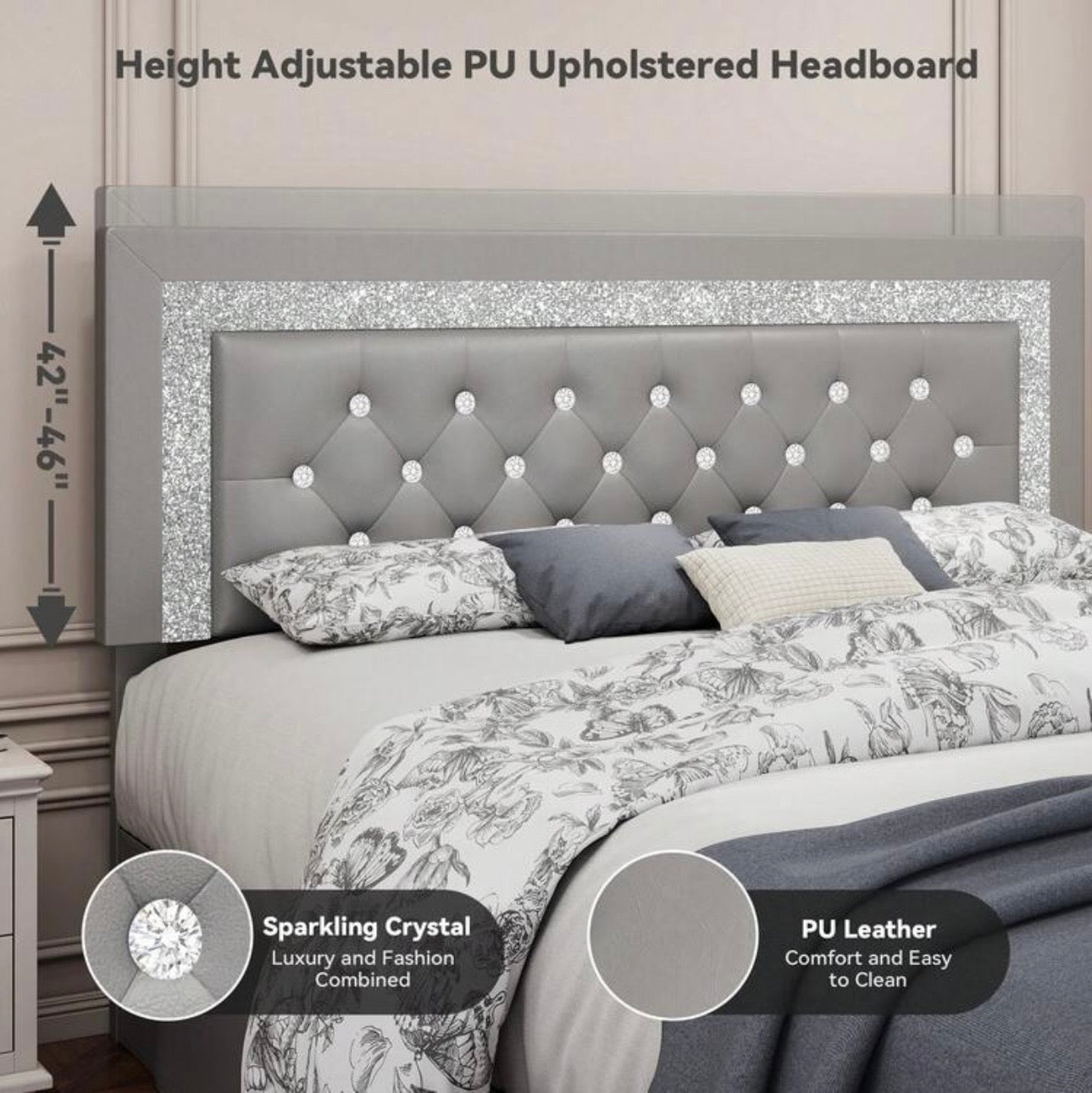 Modern LED Full Size Bed Frame with Upholstered Headboard & App/Remote Control