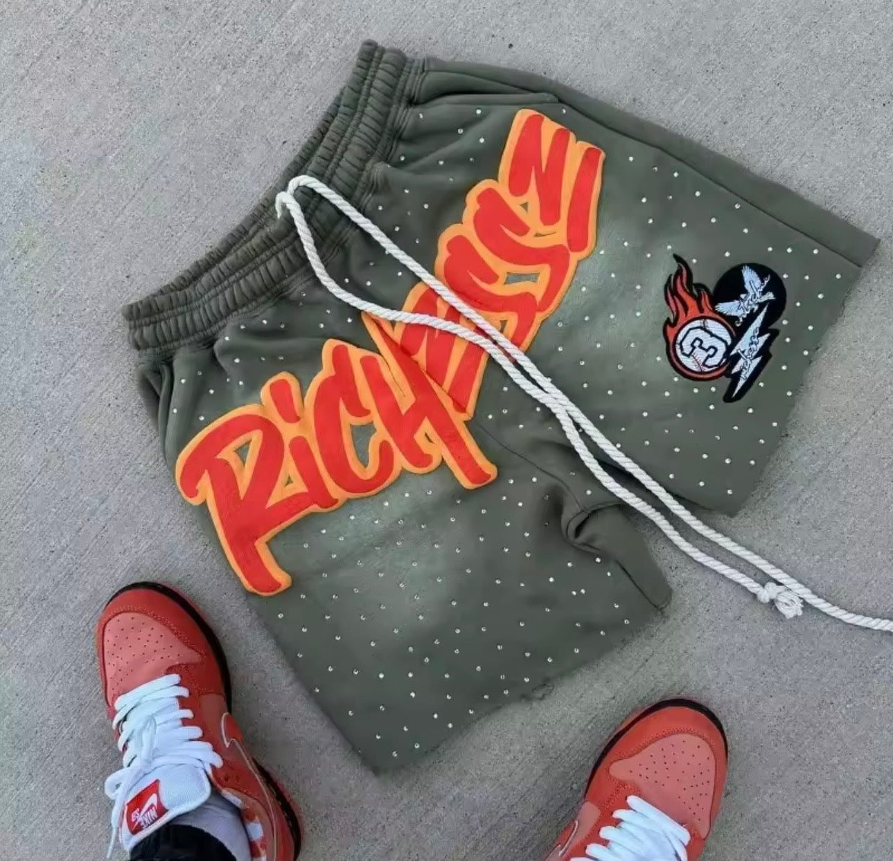 Men’s Streetwear “Rich Vibes” Graphic Shorts (Luxury Style)