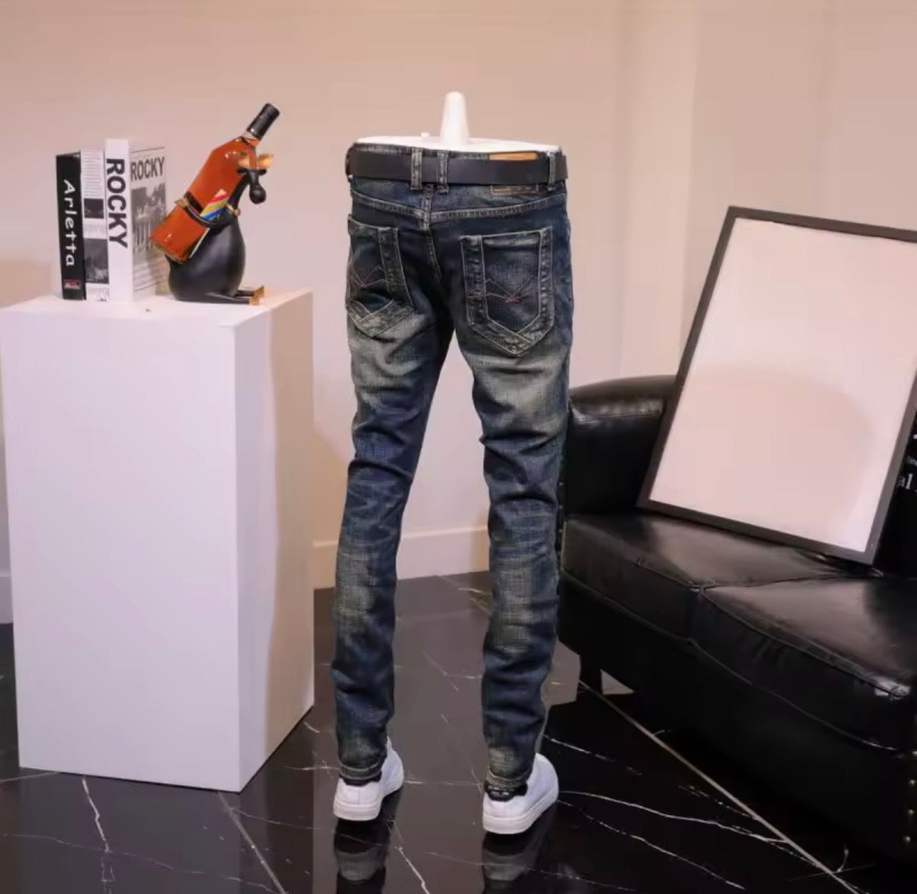 Men’s Distressed Skinny Jeans – Dark Wash Slim Fit Denim