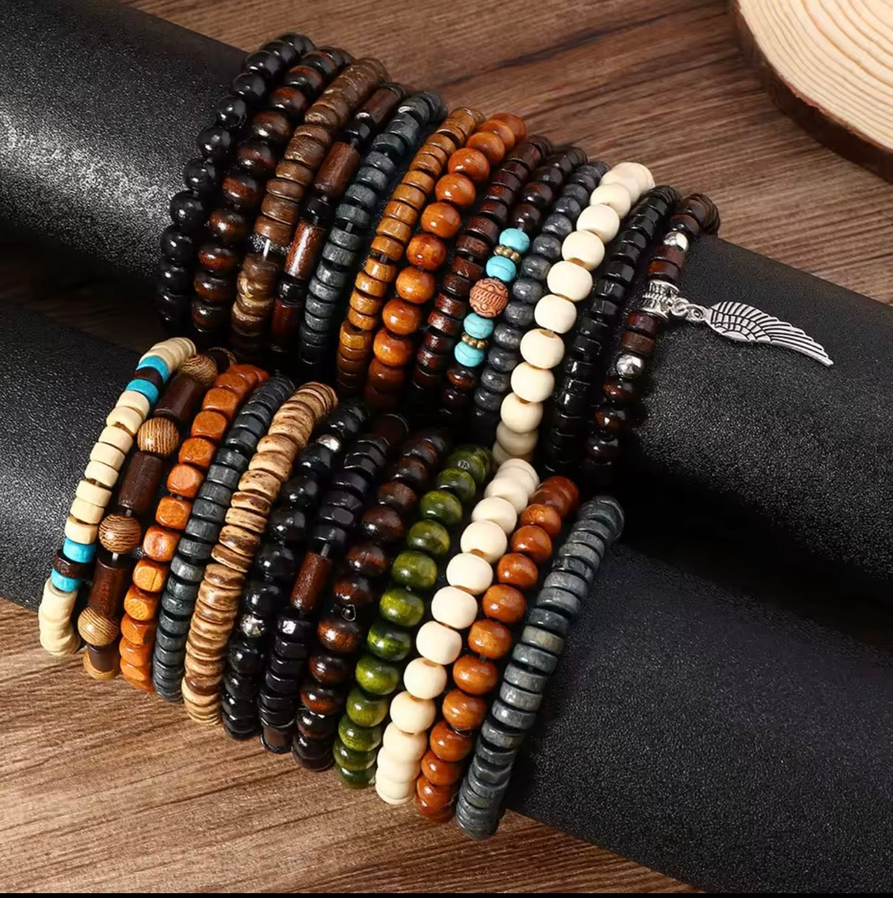 Natural Stone & Wooden Beaded Bracelets – Unisex Set
