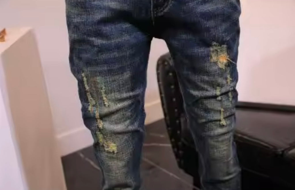 Men’s Distressed Skinny Jeans – Dark Wash Slim Fit Denim